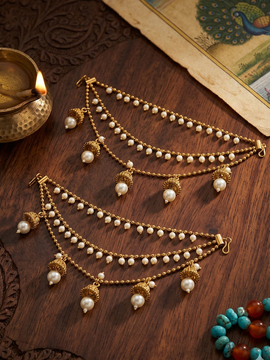 Traditional Pearl Beaded Ear Chain Accessory for Women and Girls