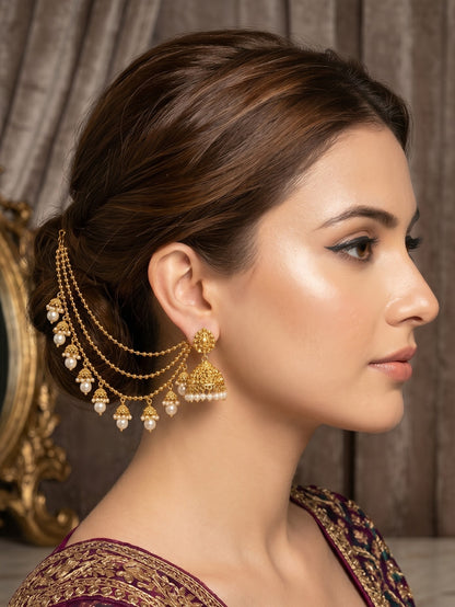 Traditional Pearl Beaded Ear Chain Accessory for Women and Girls