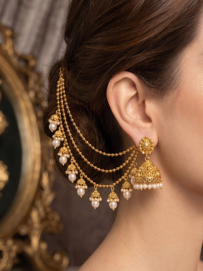Traditional Pearl Beaded Ear Chain Accessory for Women and Girls