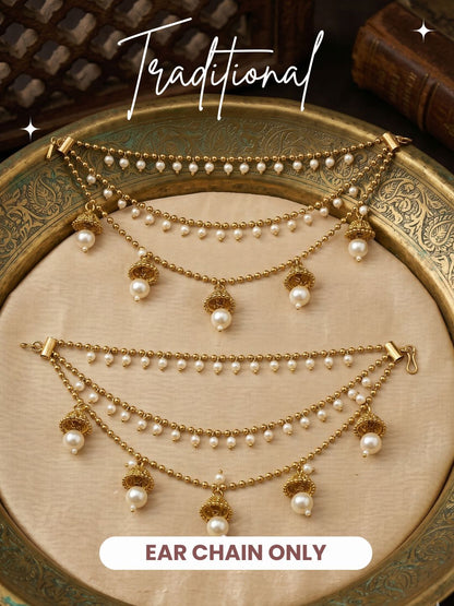Traditional Pearl Beaded Ear Chain Accessory for Women and Girls
