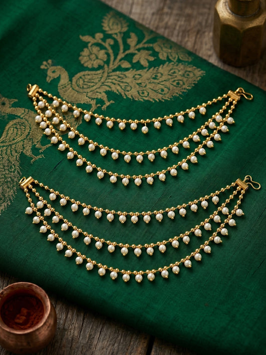 Traditional Pearl Beaded Ear Chain Accessory for Women and Girls