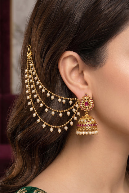 Traditional Pearl Beaded Ear Chain Accessory for Women and Girls