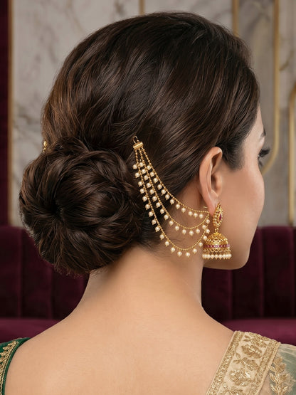 Traditional Pearl Beaded Ear Chain Accessory for Women and Girls