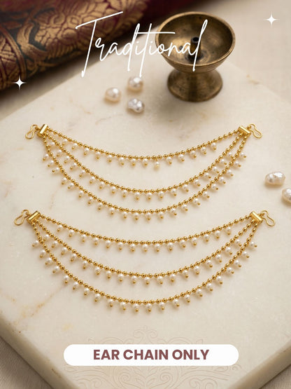 Traditional Pearl Beaded Ear Chain Accessory for Women and Girls