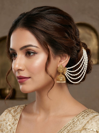 Traditional Pearl Beaded Ear Chain Accessory for Women and Girls