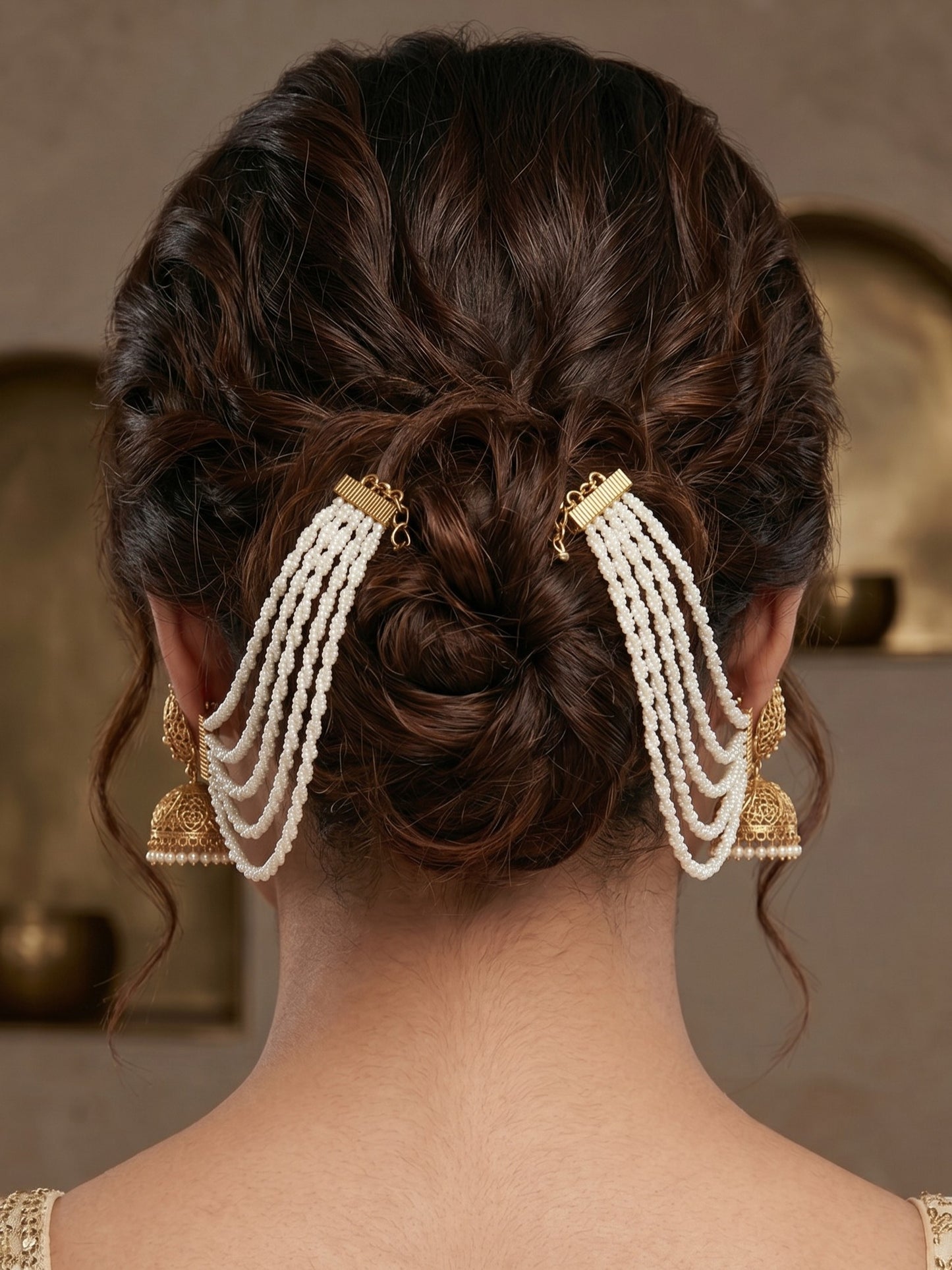Traditional Pearl Beaded Ear Chain Accessory for Women and Girls