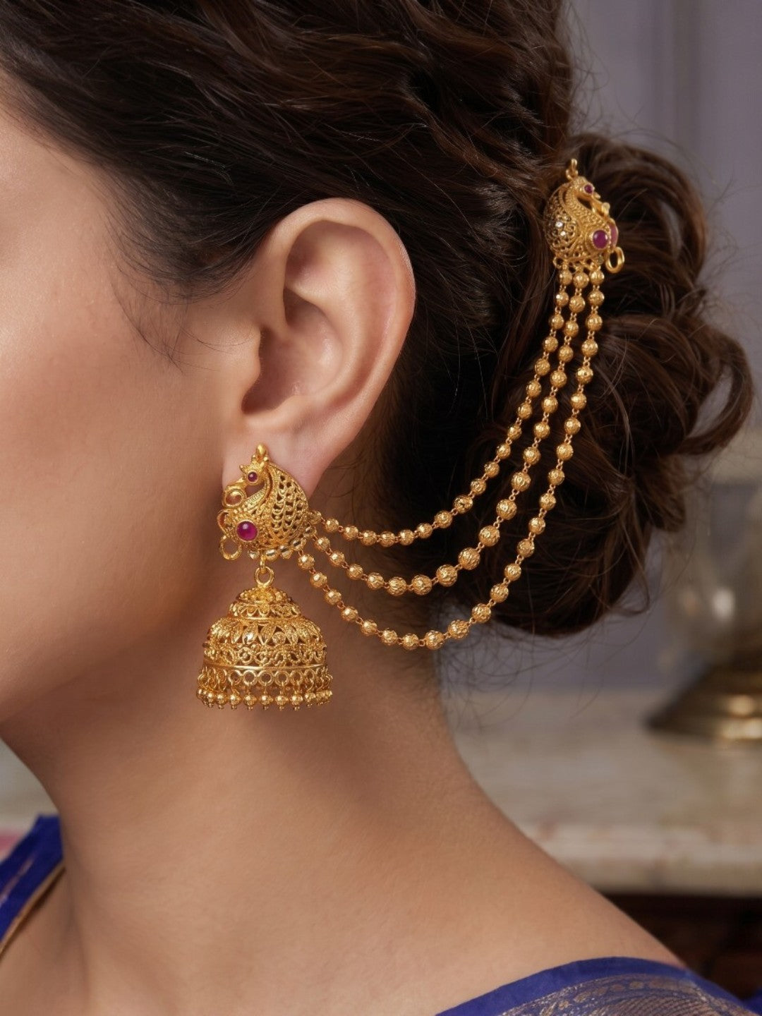 Traditional Pearl Beaded Ear Chain Accessory for Women and Girls