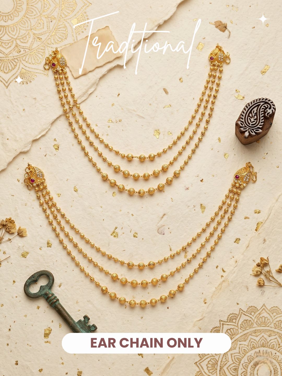 Traditional Pearl Beaded Ear Chain Accessory for Women and Girls