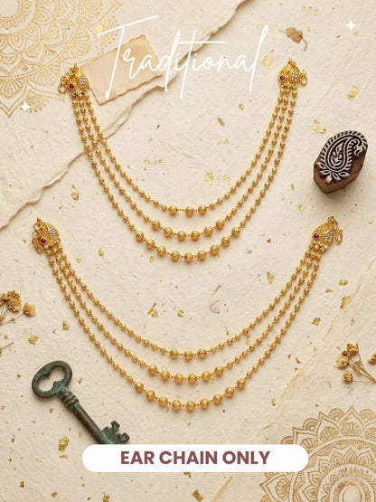 Traditional Pearl Beaded Ear Chain Accessory for Women and Girls
