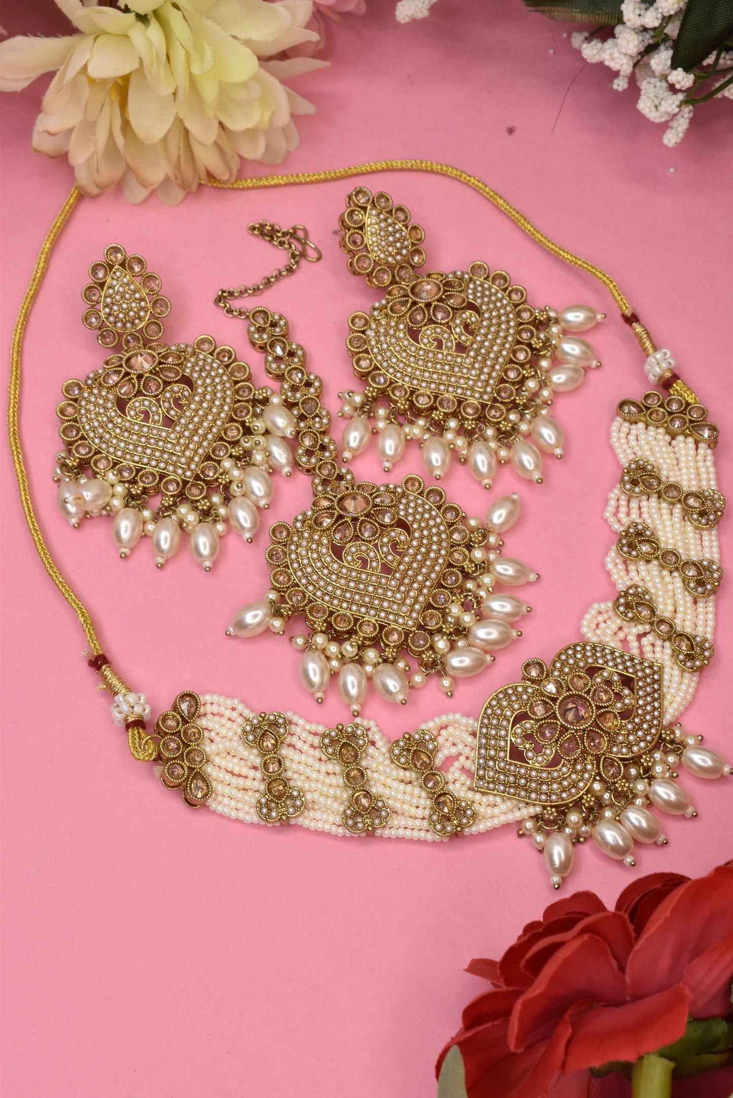 Heritage jewellery,choker necklace,trendy jewellery,latest designer jewellery set,pearl set,bridal necklace jhumkas,earrings,Bahubali earrings,indian jewellery,