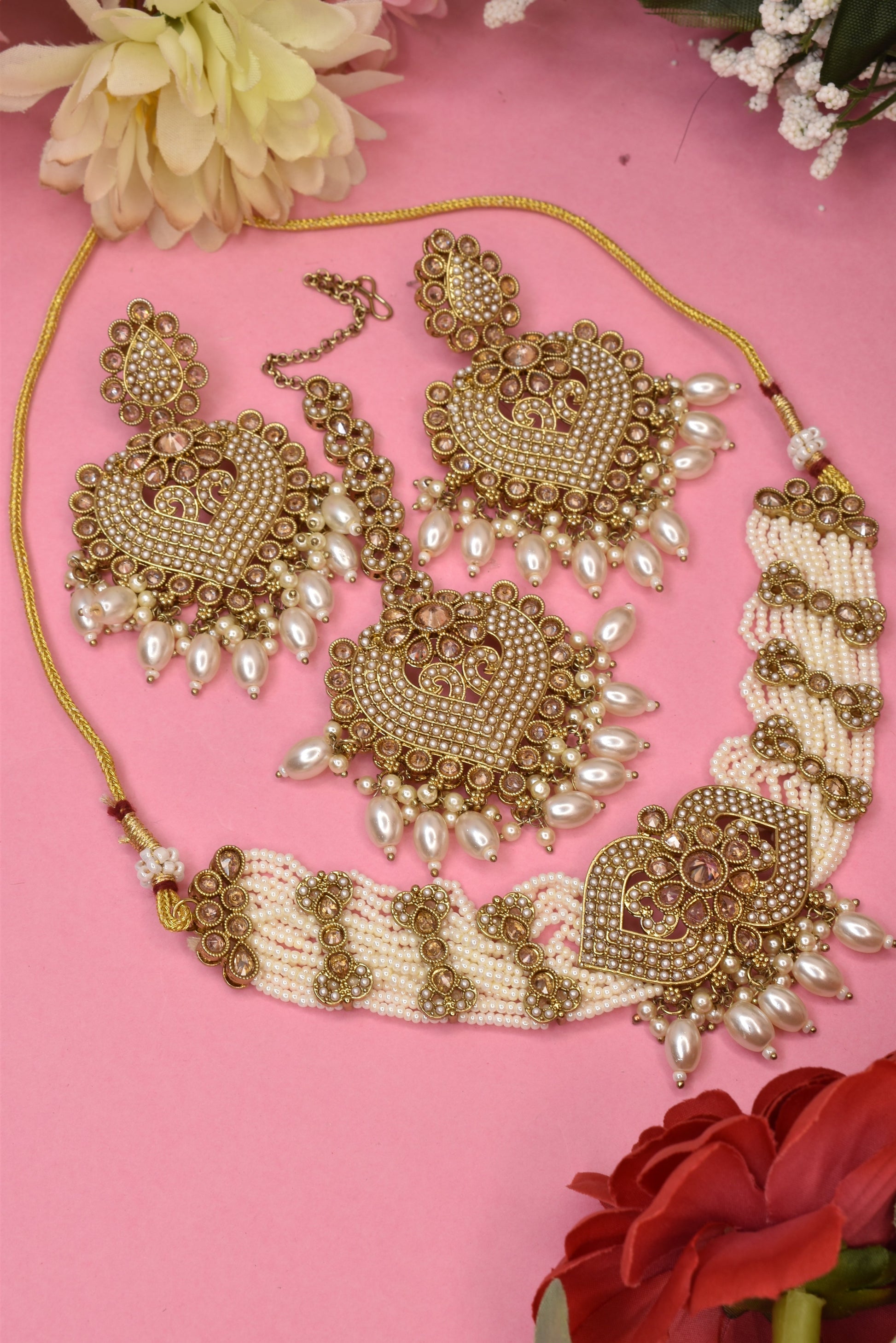 Heritage jewellery,choker necklace,trendy jewellery,latest designer jewellery set,pearl set,bridal necklace jhumkas,earrings,Bahubali earrings,indian jewellery,