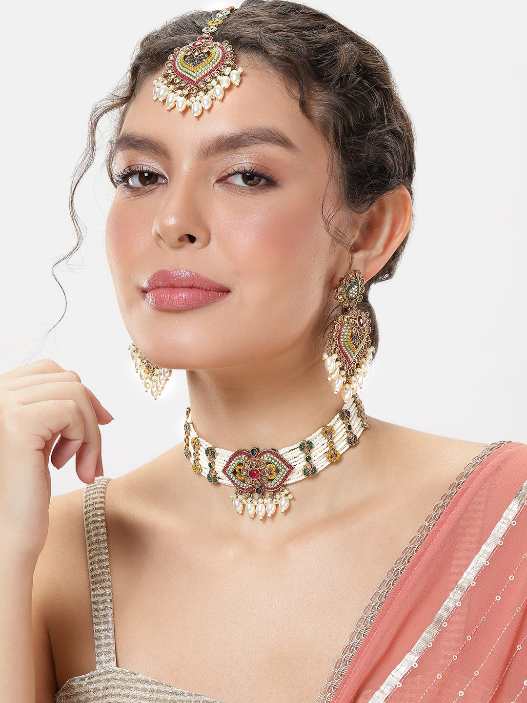 Heritage jewellery,choker necklace,trendy jewellery,latest designer jewellery set,pearl set,bridal necklace jhumkas,earrings,Bahubali earrings,indian jewellery,