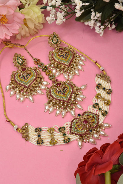 Heritage jewellery,choker necklace,trendy jewellery,latest designer jewellery set,pearl set,bridal necklace jhumkas,earrings,Bahubali earrings,indian jewellery,
