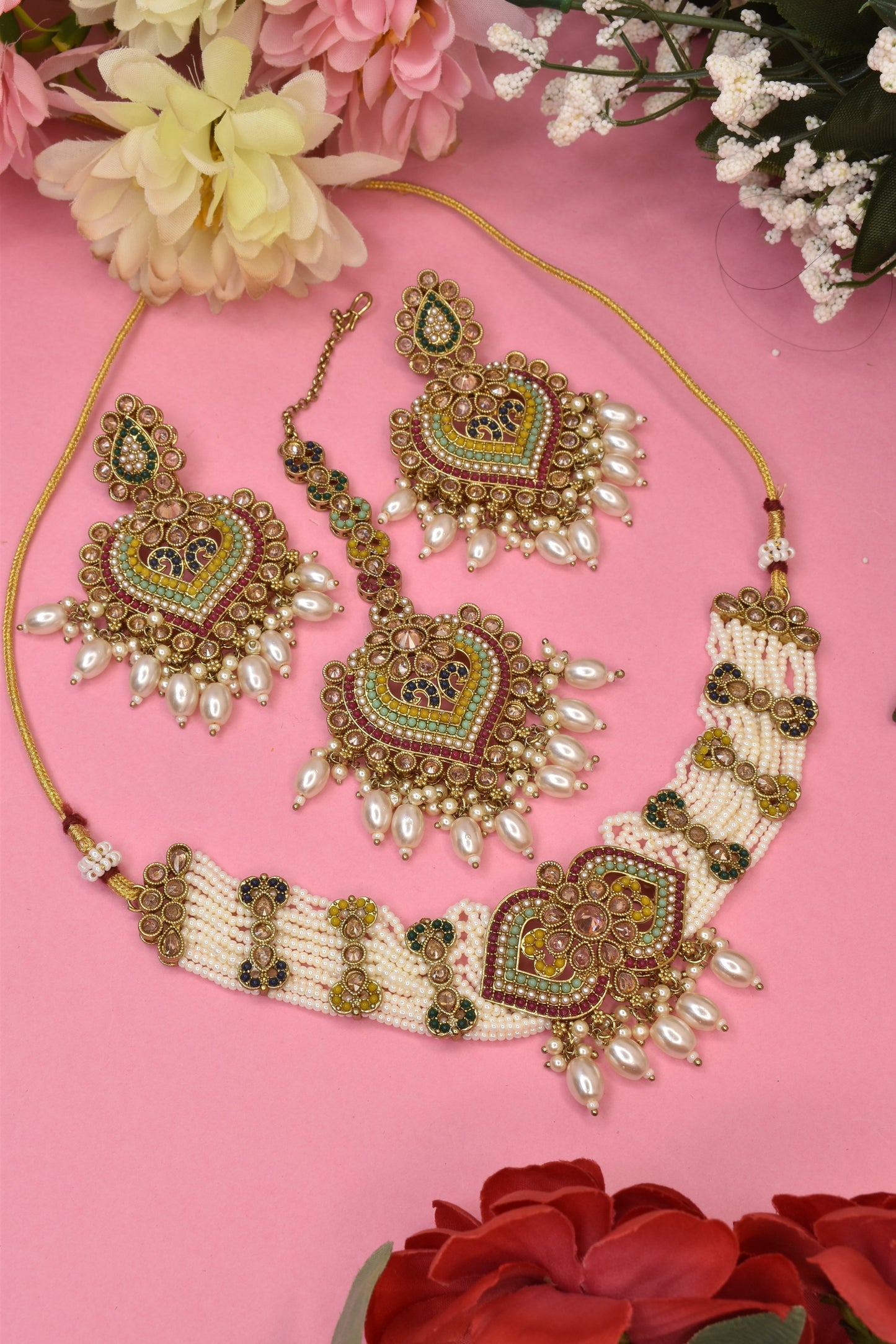 Heritage jewellery,choker necklace,trendy jewellery,latest designer jewellery set,pearl set,bridal necklace jhumkas,earrings,Bahubali earrings,indian jewellery,
