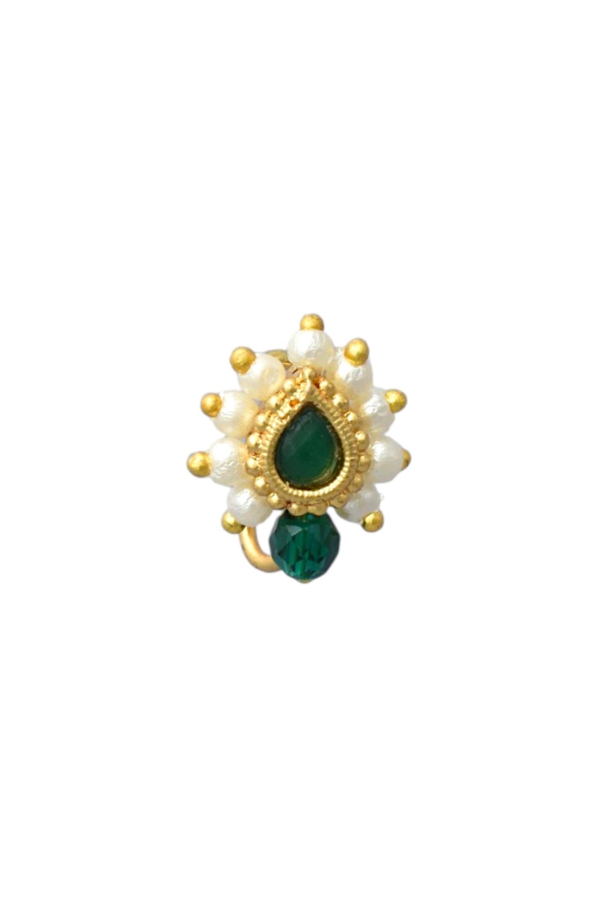 Green Maharashtrian Style Non Piercing Stud Nose Pin for Women and Girls