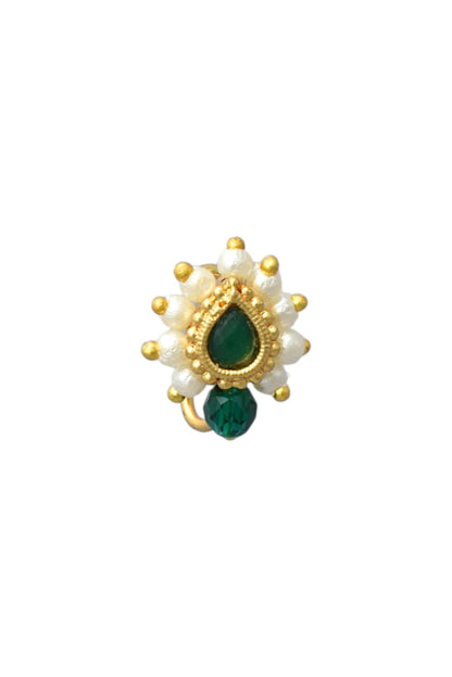 Green Maharashtrian Style Non Piercing Stud Nose Pin for Women and Girls
