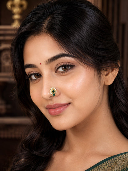 Red Green Maharashtrian Style Non Piercing Stud Nose Pin for Women and Girls