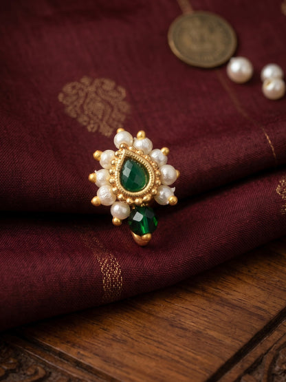Red Green Maharashtrian Style Non Piercing Stud Nose Pin for Women and Girls