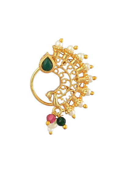 AD Stone Studded Maharashtrian Style Non Piercing Stud Nose Pin