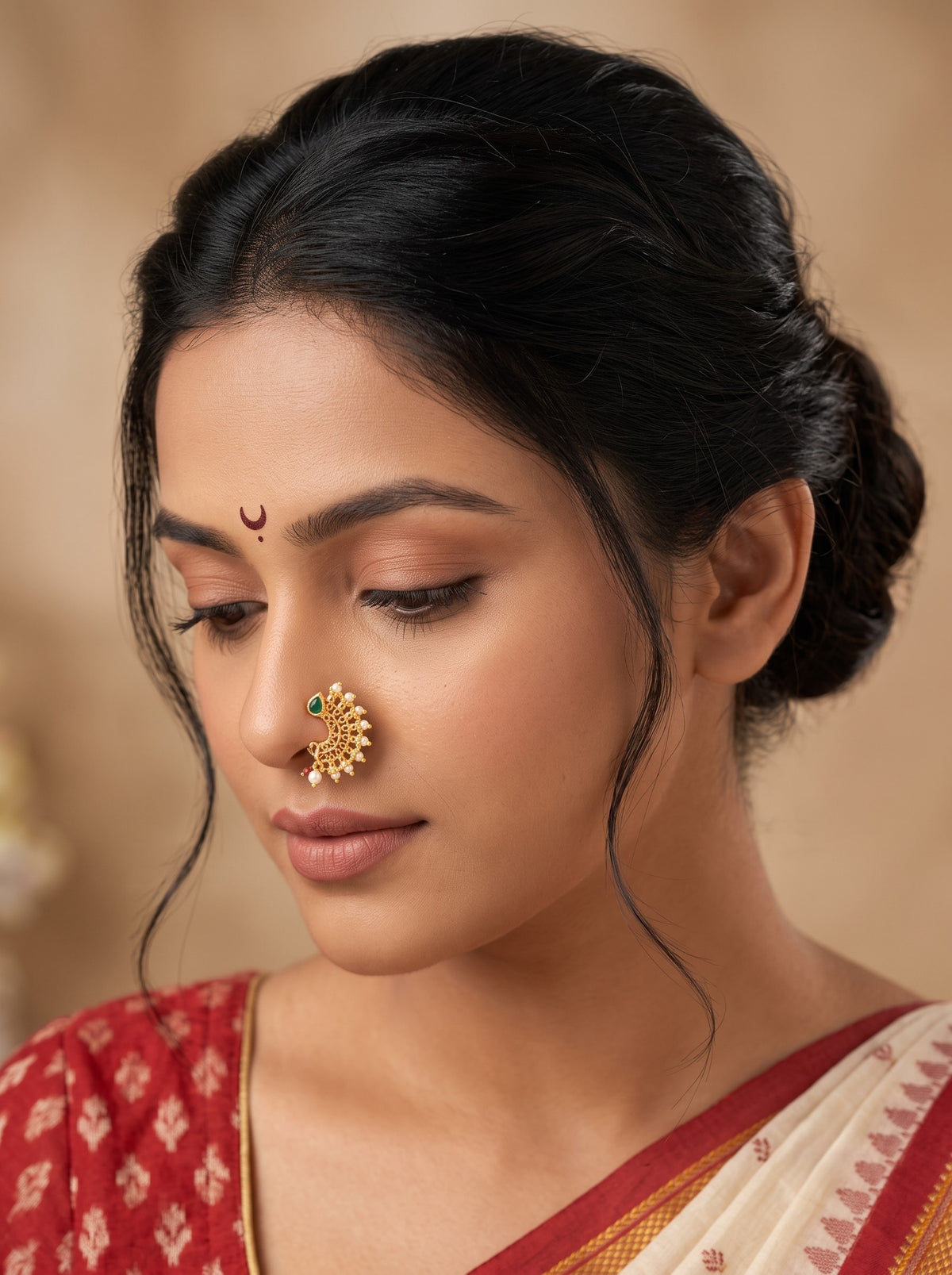 AD Stone Studded Maharashtrian Style Non Piercing Stud Nose Pin