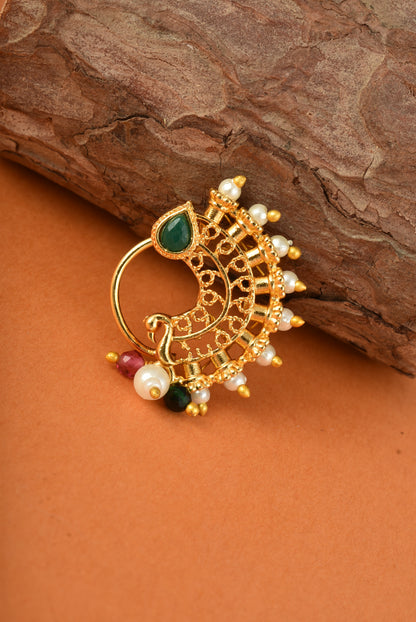 AD Stone Studded Maharashtrian Style Non Piercing Stud Nose Pin