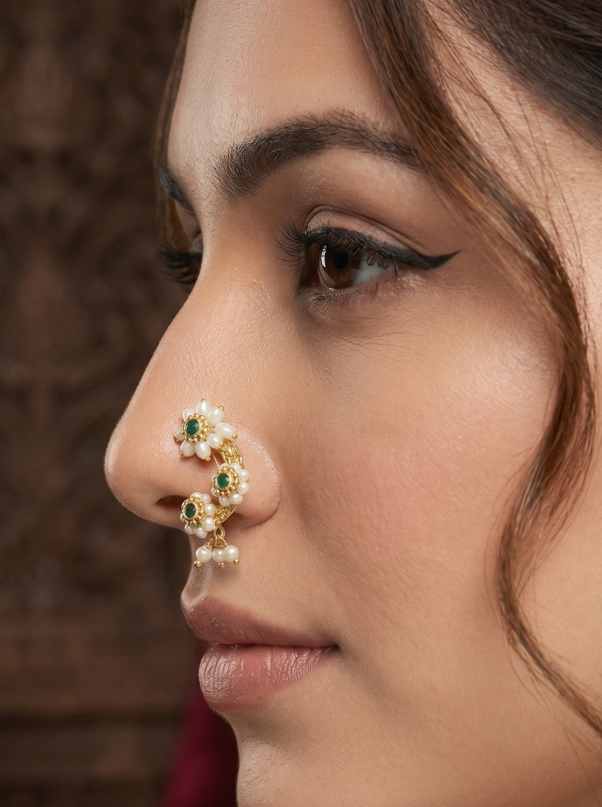 Green Maharashtrian Non Piercing Stud Nose Pin for Women and Girls