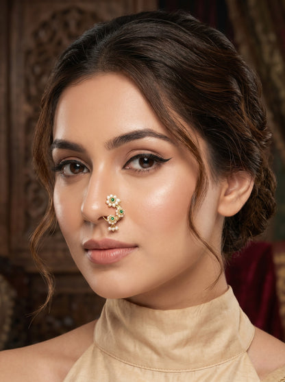 Green Maharashtrian Non Piercing Stud Nose Pin for Women and Girls