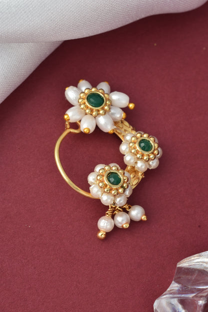 Green Maharashtrian Non Piercing Stud Nose Pin for Women and Girls