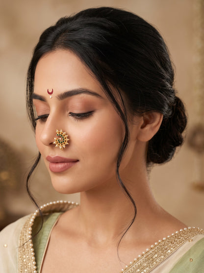 AD Stone Studded Maharashtrian Style Non Piercing Stud Nose Pin