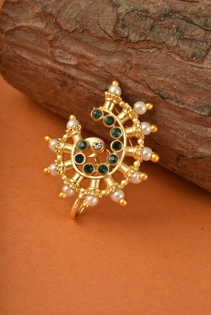 AD Stone Studded Maharashtrian Style Non Piercing Stud Nose Pin