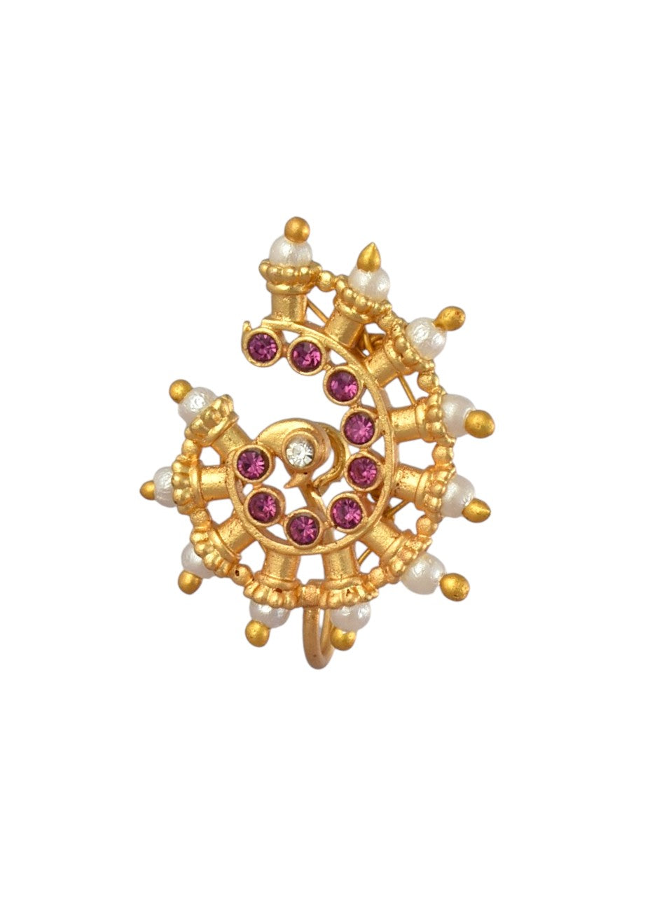 AD Stone Studded Maharashtrian Style Non Piercing Stud Nose Pin
