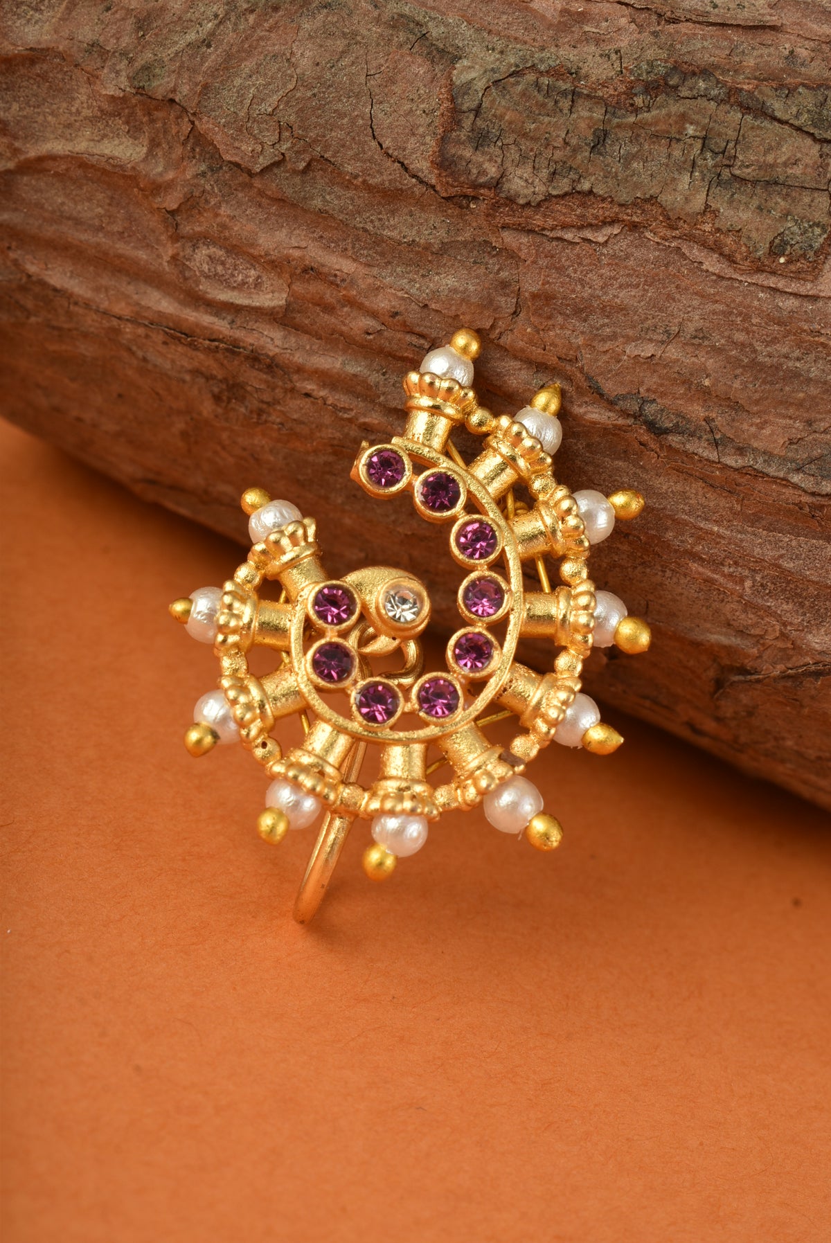 AD Stone Studded Maharashtrian Style Non Piercing Stud Nose Pin