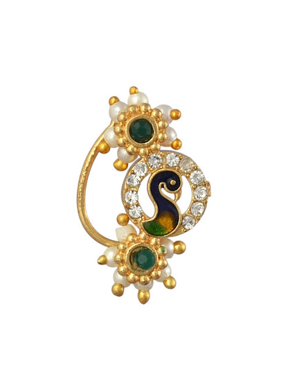 AD Stone Studded Maharashtrian Style Non Piercing Stud Nose Pin
