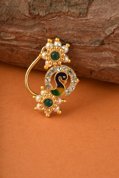 AD Stone Studded Maharashtrian Style Non Piercing Stud Nose Pin