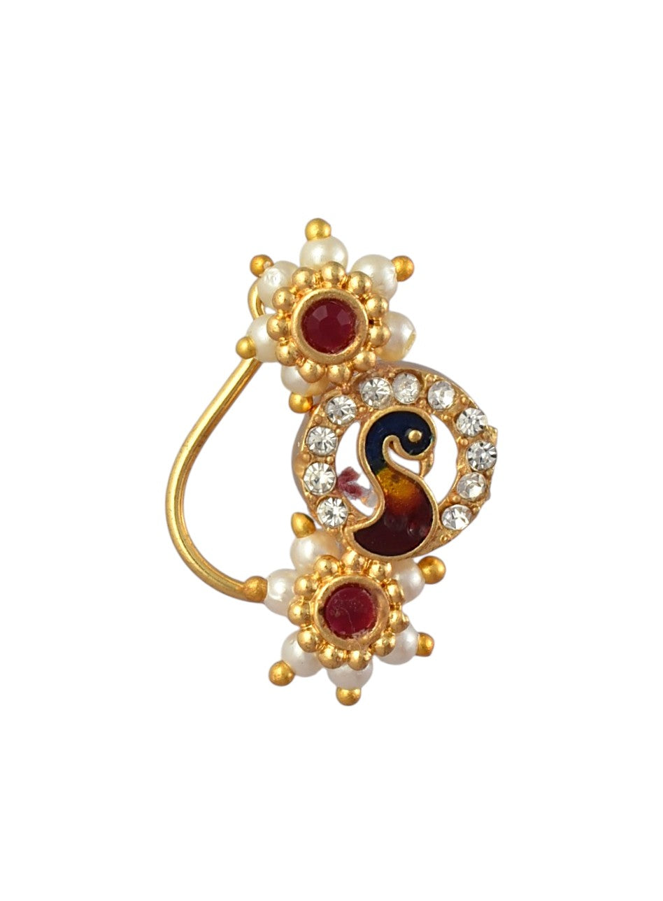 AD Stone Studded Maharashtrian Style Non Piercing Stud Nose Pin