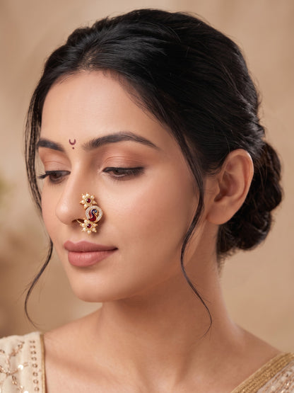 AD Stone Studded Maharashtrian Style Non Piercing Stud Nose Pin