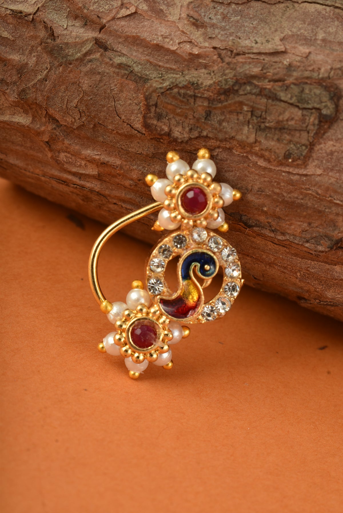 AD Stone Studded Maharashtrian Style Non Piercing Stud Nose Pin