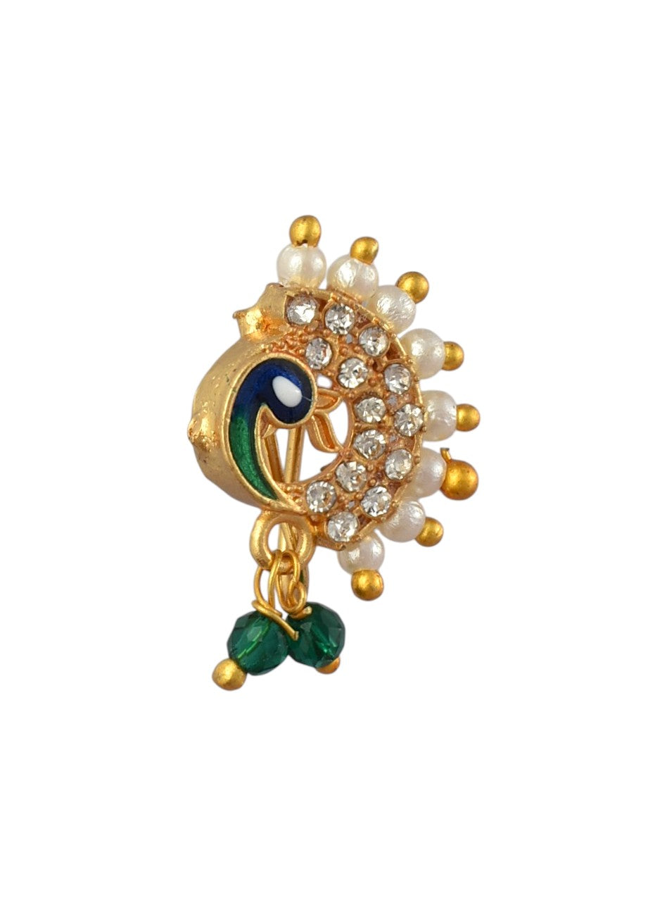 AD Stone Studded Maharashtrian Style Non Piercing Stud Nose Pin
