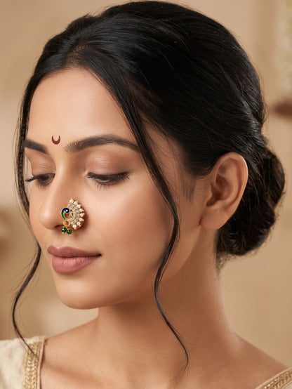 AD Stone Studded Maharashtrian Style Non Piercing Stud Nose Pin