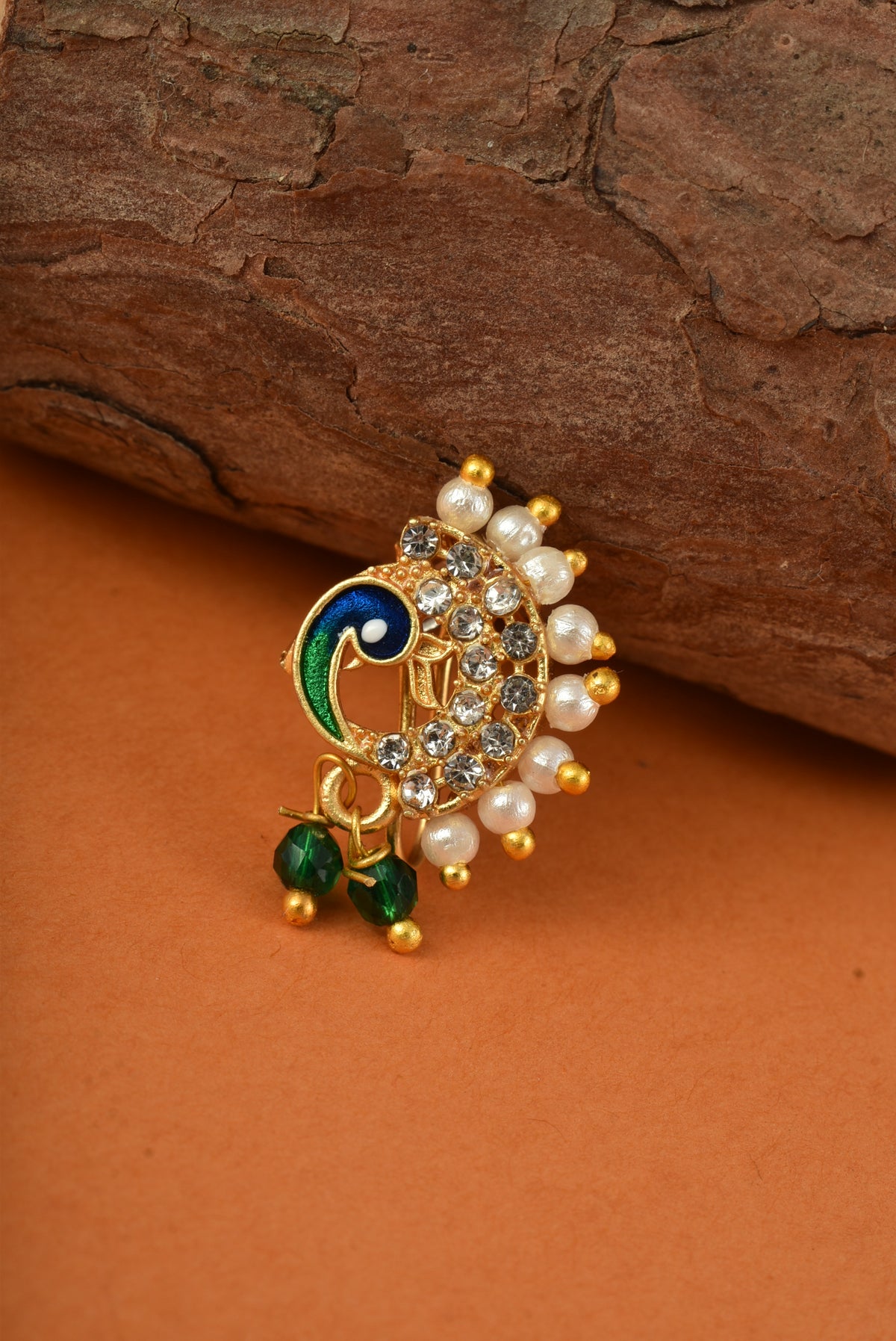 AD Stone Studded Maharashtrian Style Non Piercing Stud Nose Pin