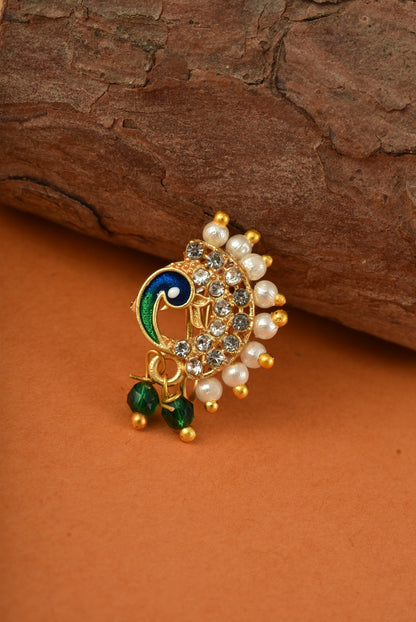 AD Stone Studded Maharashtrian Style Non Piercing Stud Nose Pin