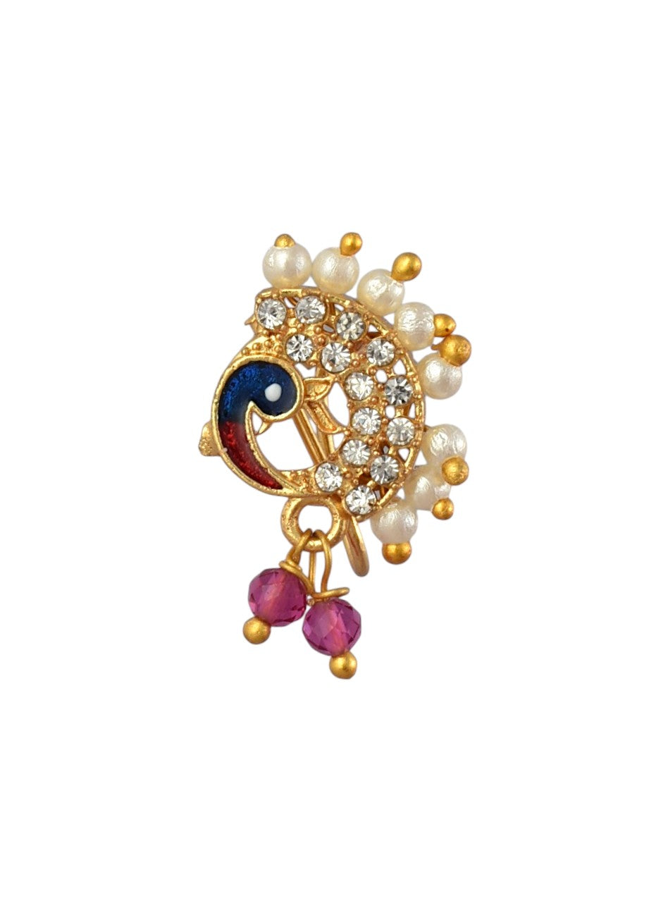 AD Stone Studded Maharashtrian Style Non Piercing Stud Nose Pin