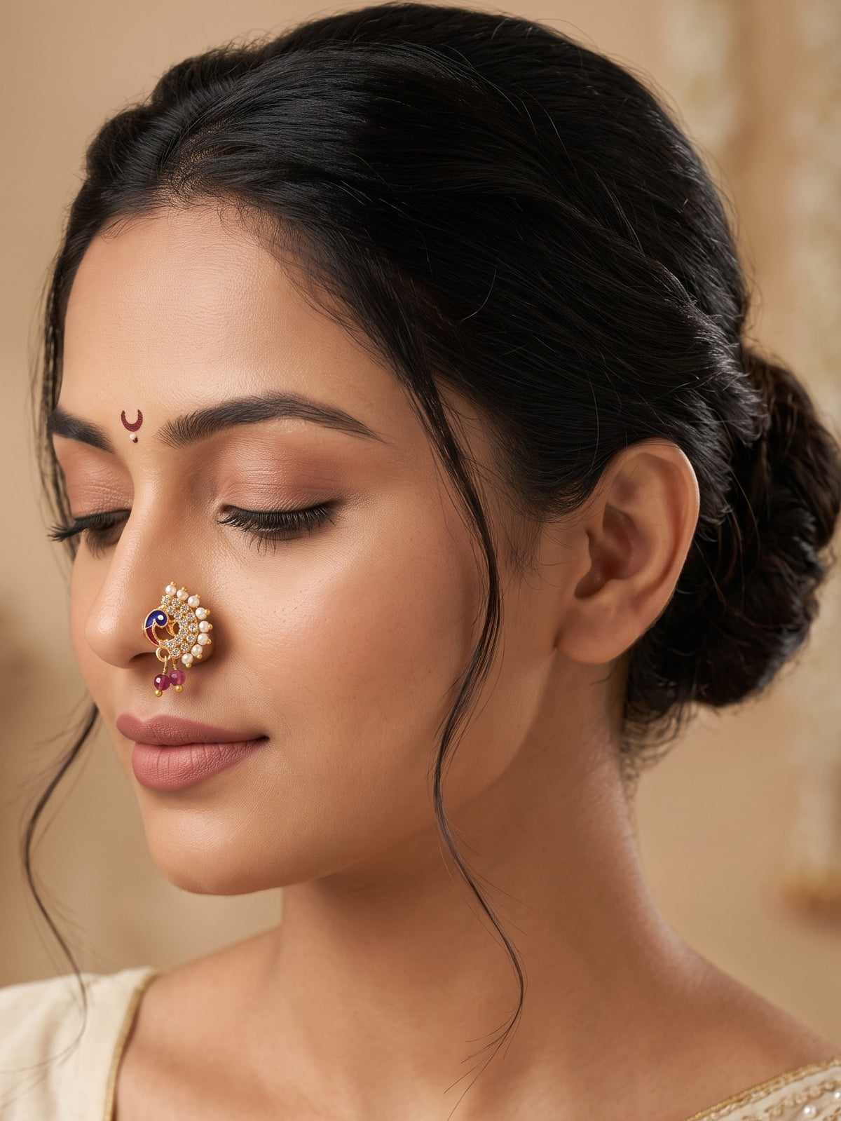 AD Stone Studded Maharashtrian Style Non Piercing Stud Nose Pin