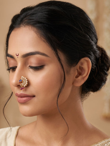 AD Stone Studded Maharashtrian Style Non Piercing Stud Nose Pin