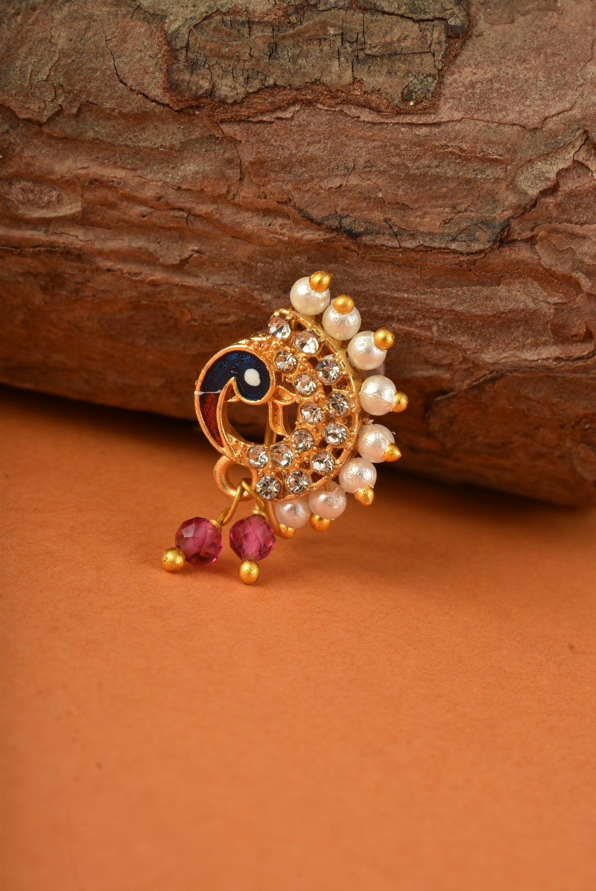 AD Stone Studded Maharashtrian Style Non Piercing Stud Nose Pin