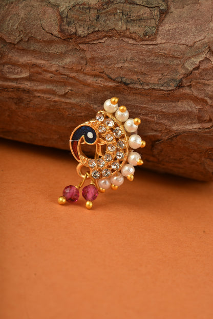 AD Stone Studded Maharashtrian Style Non Piercing Stud Nose Pin