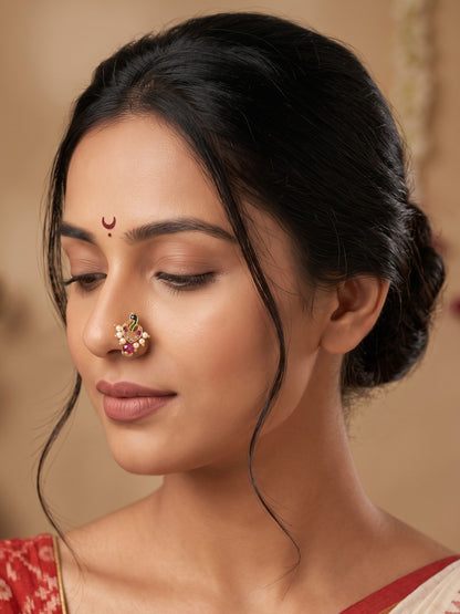 AD Stone Studded Maharashtrian Style Non Piercing Stud Nose Pin