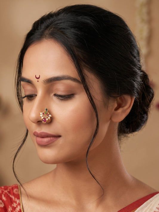 AD Stone Studded Maharashtrian Style Non Piercing Stud Nose Pin