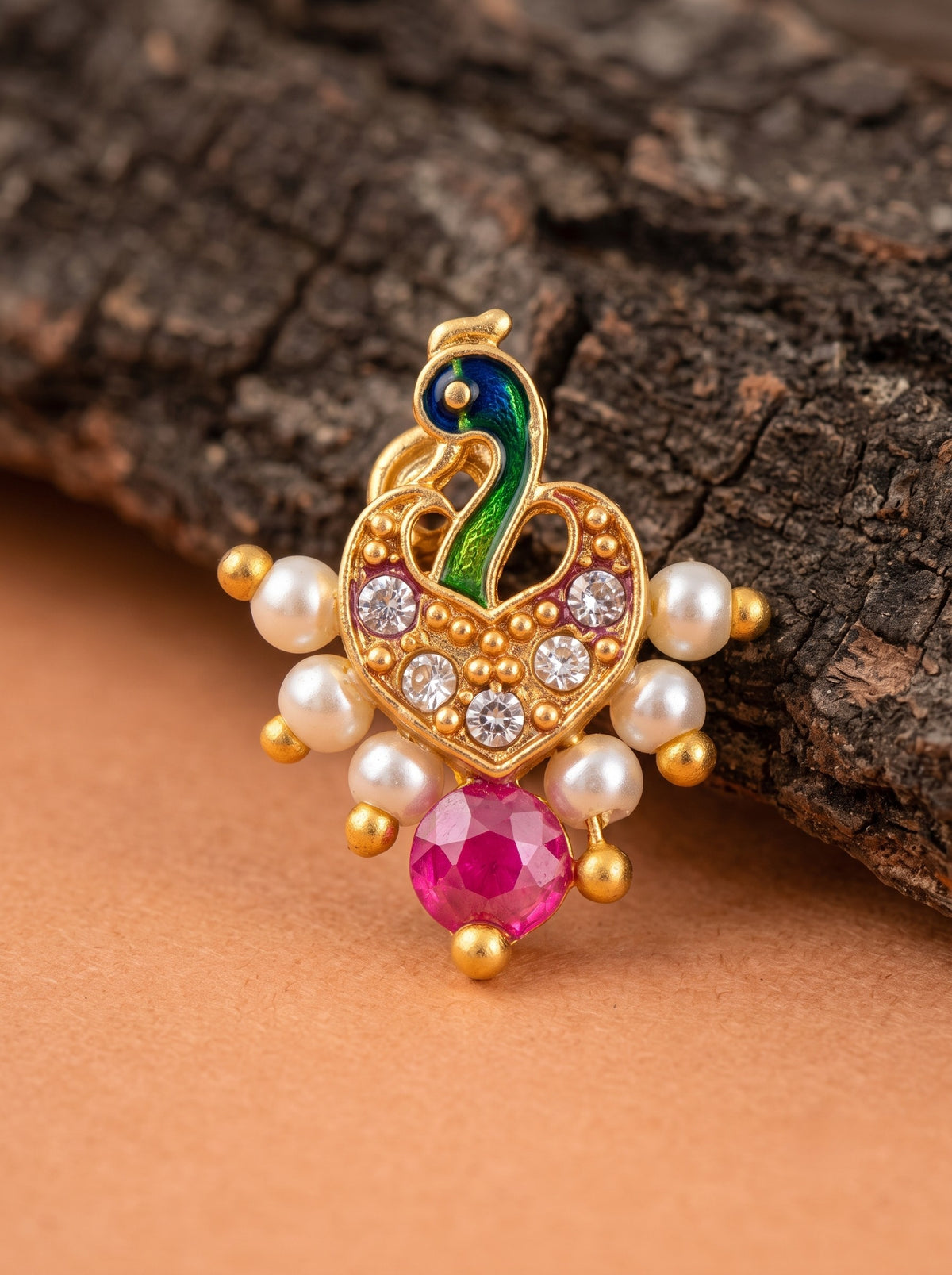 AD Stone Studded Maharashtrian Style Non Piercing Stud Nose Pin