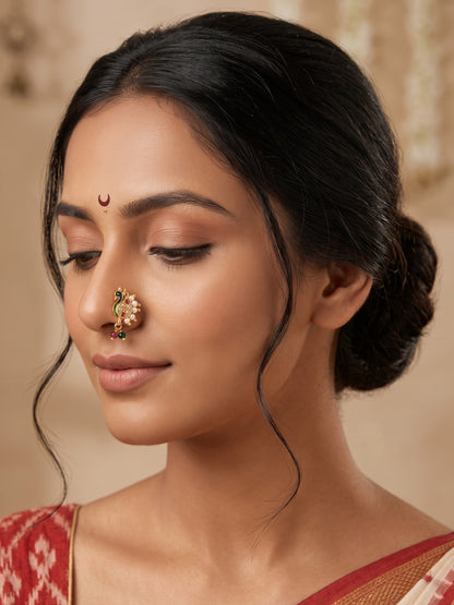 AD Stone Studded Maharashtrian Style Non Piercing Stud Nose Pin